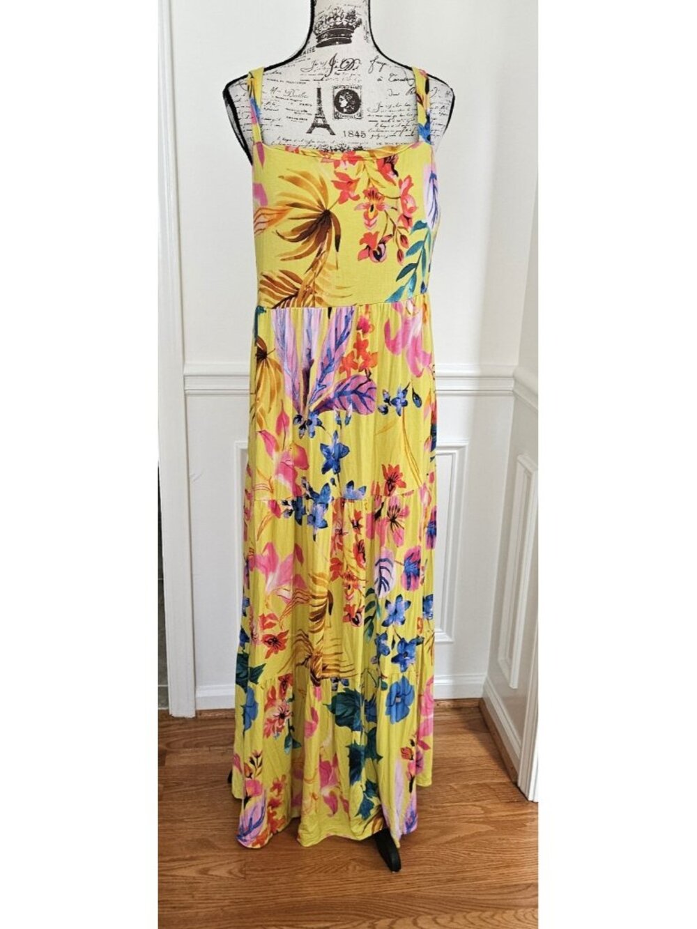 Soma XL WKND Knit Tropical Yellow Floral Knit Maxi Dress Built In Bra